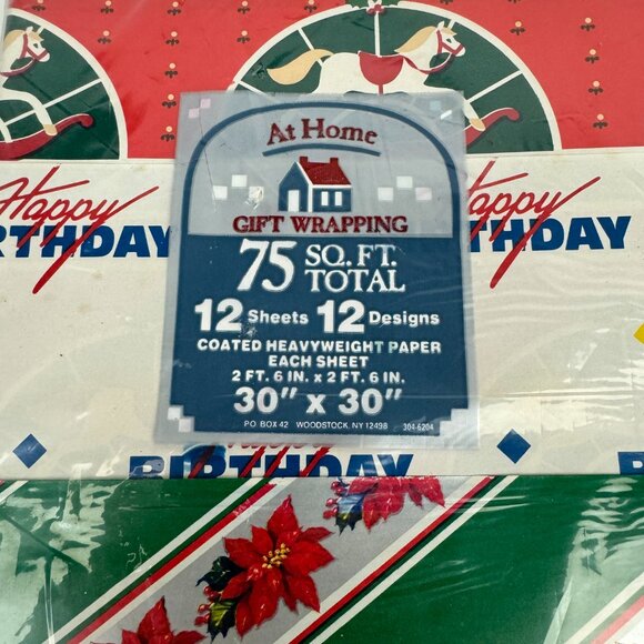 Vtg At Home‎ Christmas Gift Wrapping Paper Sheets 1 Sealed Pkg Plus Some Extra - Picture 6 of 8